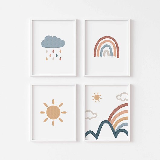 Waterverf Boho regenboog set van 4 poster