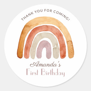 Waterverf Boho Regenboogdag eerste verjaardag  Ronde Sticker