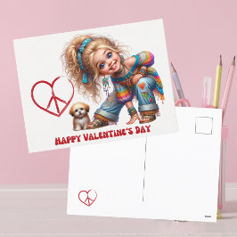 Waterverf BoHo Retro Hippie Meisje Valentijnsdag Feestdagenkaart