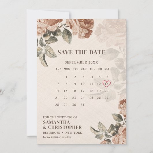 waterverf boho roestig terracotta roos salie save the date (Voorkant)