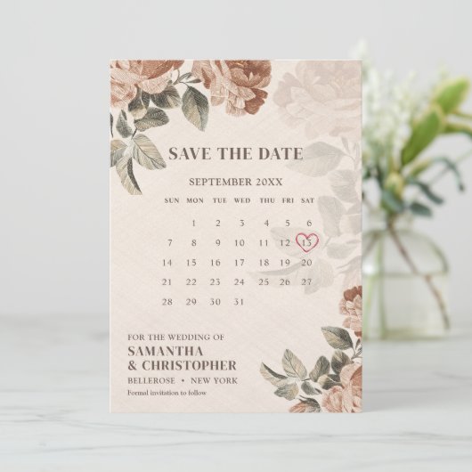  waterverf boho roestig terracotta roos salie save the date (Staand voorkant)