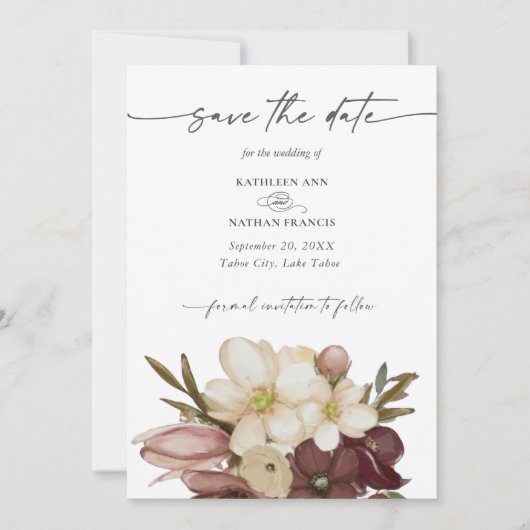 Waterverf Boho Roos & Neutraal Save the Date Kaart (Voorkant)