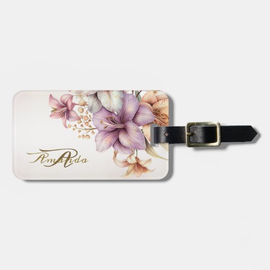 Waterverf Boho Roze Bloemen Elegant Stijlvol Bagagelabel (Voorkant horizontaal)