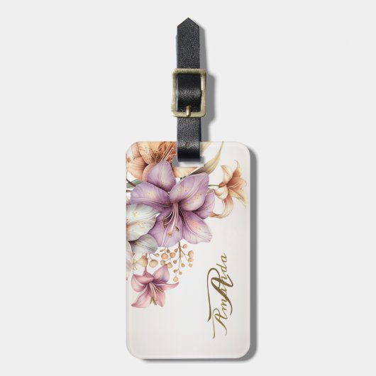 Waterverf Boho Roze Bloemen Elegant Stijlvol Bagagelabel (Voorkant verticaal)