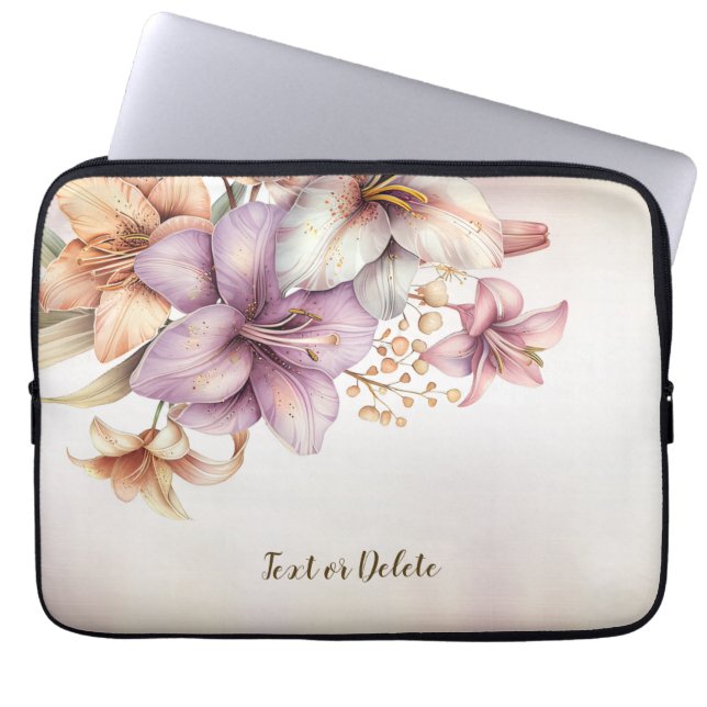 Waterverf Boho Roze Bloemen Elegant Stijlvol Laptop Sleeve (Voorkant)
