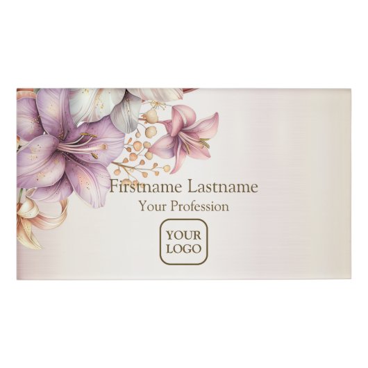 Waterverf Boho Roze Bloemen Elegant Stijlvol Naambadge (Voorkant)