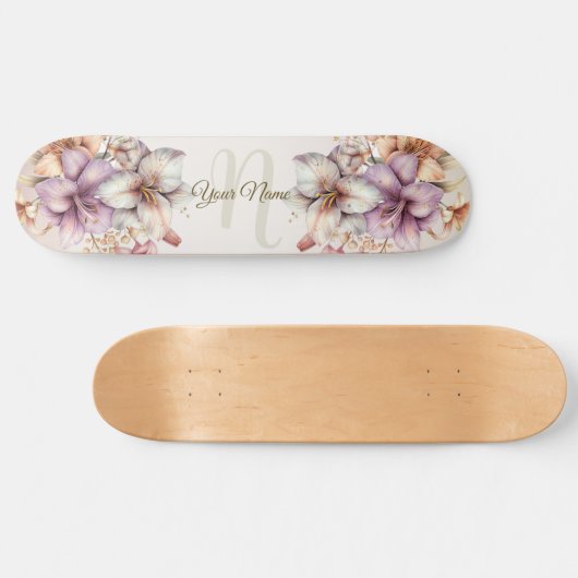 Waterverf Boho Roze Bloemen Elegant Stijlvol Persoonlijk Skateboard (Horizontaal)