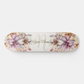 Waterverf Boho Roze Bloemen Elegant Stijlvol Persoonlijk Skateboard (Horizontaal)