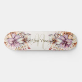 Waterverf Boho Roze Bloemen Elegant Stijlvol Persoonlijk Skateboard