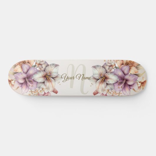 Waterverf Boho Roze Bloemen Elegant Stijlvol Persoonlijk Skateboard (Horizontaal)