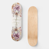 Waterverf Boho Roze Bloemen Elegant Stijlvol Persoonlijk Skateboard (Voorkant)