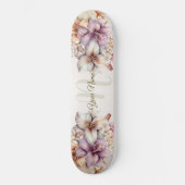 Waterverf Boho Roze Bloemen Elegant Stijlvol Persoonlijk Skateboard (Voorkant)