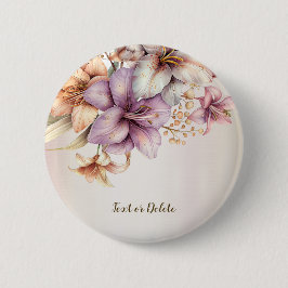 Waterverf Boho Roze Bloemen Elegant Stijlvol Ronde Button 5,7 Cm