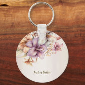 Waterverf Boho Roze Bloemen Elegant Stijlvol Sleutelhanger (Voorkant)