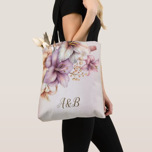 Waterverf Boho Roze Bloemen Elegant Stijlvol Tote Bag (Dichtbij)