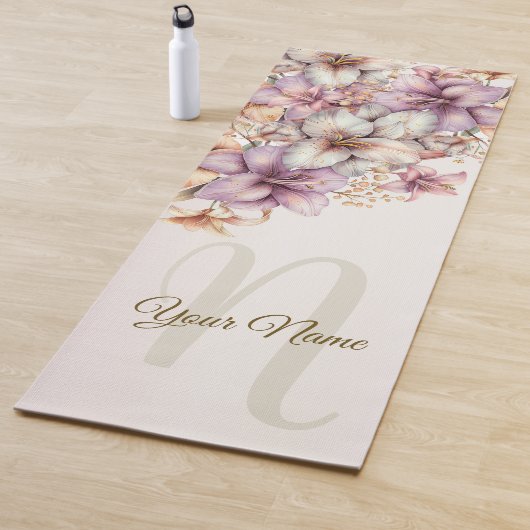 Waterverf Boho Roze Bloemen Elegant Stijlvol Yogamat (In situ)