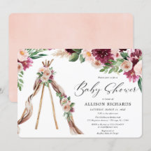 Waterverf Boho roze burgundy floral baby shower