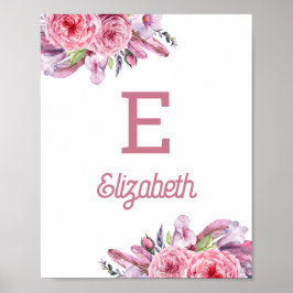 Waterverf boho roze florale crème baby kinderen poster