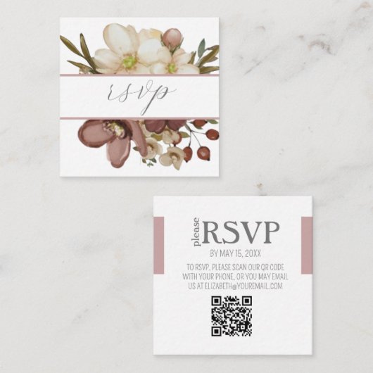 Waterverf Boho Roze & Neutrale QR Code RSVP Kaart (Voorkant / Achterkant)