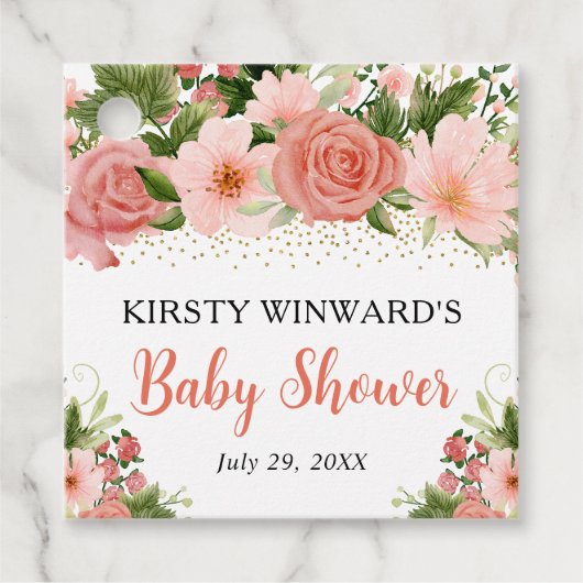 Waterverf Boho Roze Rozen Boho Baby Shower Bedankjes Labels (Voorkant)