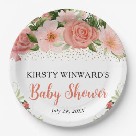 Waterverf Boho Roze Rozen Boho Baby Shower Papieren Bordje