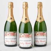 Waterverf Boho Roze Rozen Boho Baby Shower Sparkling Wijnetiket (Flessen)