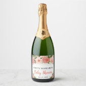 Waterverf Boho Roze Rozen Boho Baby Shower Sparkling Wijnetiket (Voorkant)