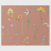 Waterverf Boho Roze Wildflower Wrapping Paper Cadeaupapier (Vlak)
