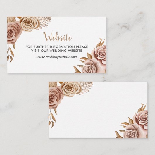 Waterverf Boho Rozen Flowers Wedding Website Informatiekaartje (Voorkant / Achterkant)