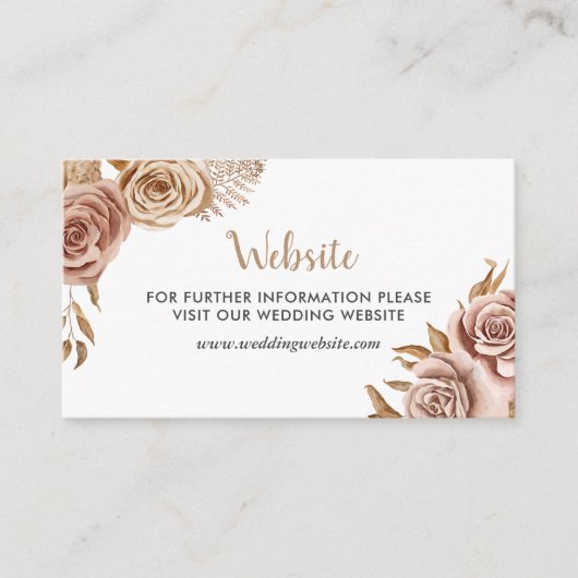 Waterverf Boho Rozen Flowers Wedding Website Informatiekaartje (Voorkant)
