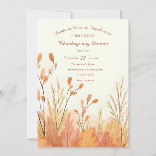 Waterverf Boho Rustic Pampas Grass Thanksgiving Kaart (Voorkant)