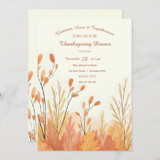 Waterverf Boho Rustic Pampas Grass Thanksgiving Kaart (Voorkant / Achterkant)