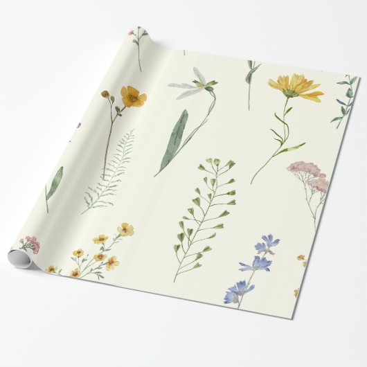 Waterverf Boho Rustic Wildflower Wrapping Paper Cadeaupapier (Uitgerold)