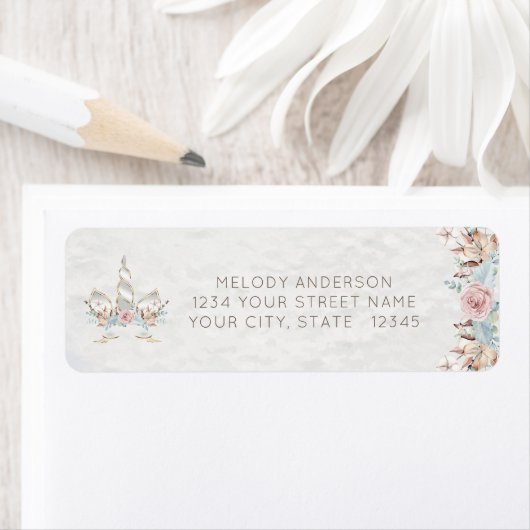 Waterverf BOHO Rustic Woodland Floral Unicorn Etiket (Insitu)