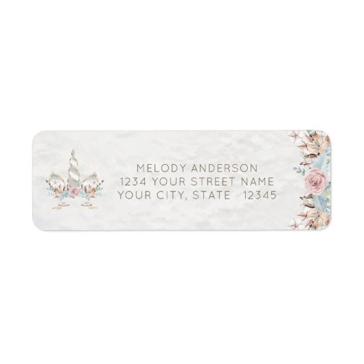 Waterverf BOHO Rustic Woodland Floral Unicorn Etiket (Voorkant)