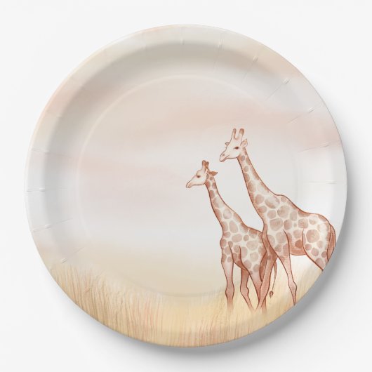 Waterverf Boho Safari Giraffe Papieren Bordje (Voorkant)