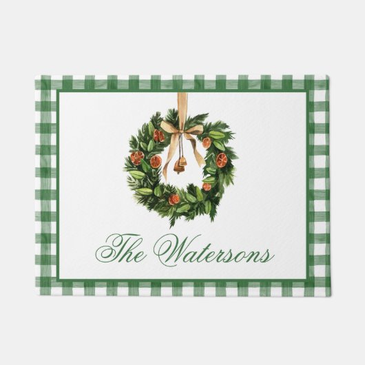 Waterverf Boho Sinaasappel Slice Krans Kerstmis Deurmat (Voorkant)