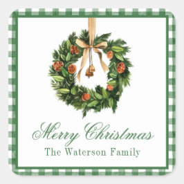 Waterverf Boho Sinaasappel Slice Krans Kerstmis Vierkante Sticker