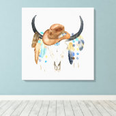Waterverf Boho Skull en Cowboy Pet Canvas Print (Insitu (Houten vloer))
