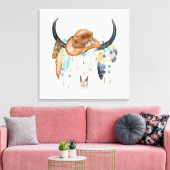 Waterverf Boho Skull en Cowboy Pet Canvas Print (Insitu (Woonkamer))