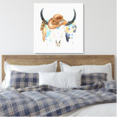 Waterverf Boho Skull en Cowboy Pet Canvas Print (Insitu (Slaapkamer))
