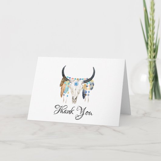 Waterverf Boho Skull Hartelijk dank Kaart (Voorkant)