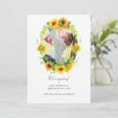 Waterverf Boho Sunflower Foto Zwangerschap Aankondiging (Staand voorkant)
