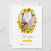 Waterverf Boho Sunflower Weddenfoto Bedankkaart (Voorkant)