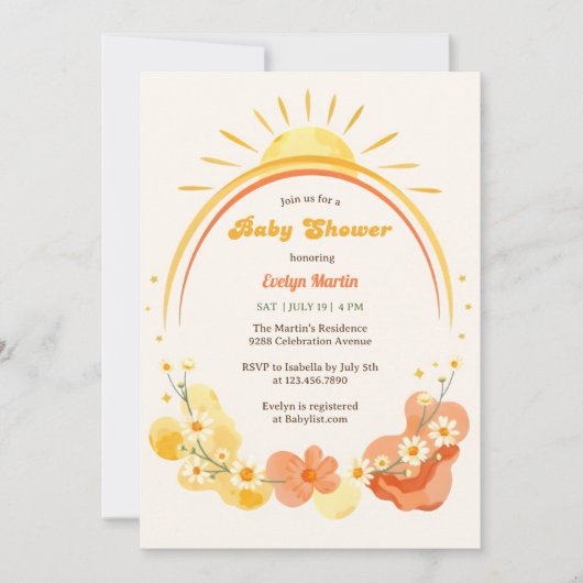 Waterverf Boho Sunshine Retro Sun Baby shower Kaart (Voorkant)