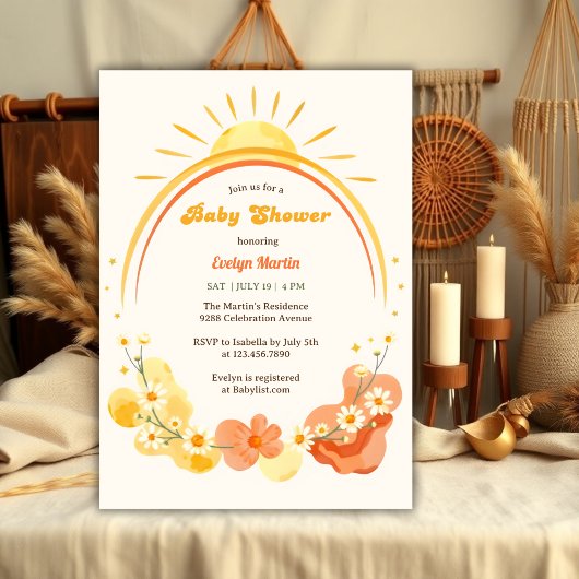 Waterverf Boho Sunshine Retro Sun Baby shower Kaart