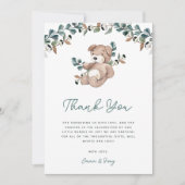 Waterverf Boho Teddy Bear Greenery Baby shower Bedankkaart (Voorkant)