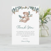 Waterverf Boho Teddy Bear Greenery Baby shower Bedankkaart (Staand voorkant)