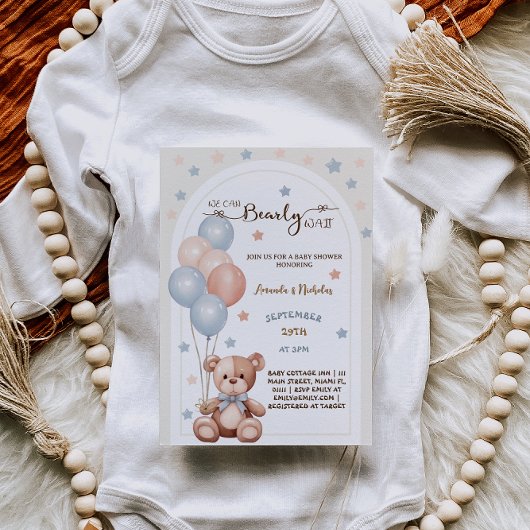 Waterverf Boho Teddy Bear Neutraal Baby shower Kaart