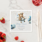 Waterverf boho teddybeer blauw baby shower servet (Insitu)
